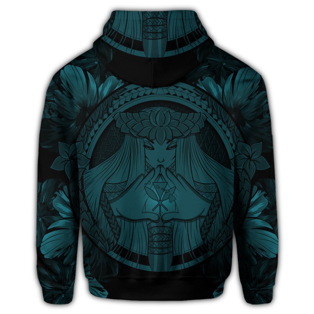 Hawaiian Map Madame Pele Polynesian Zip Hoodie Blue - Polynesian Pride