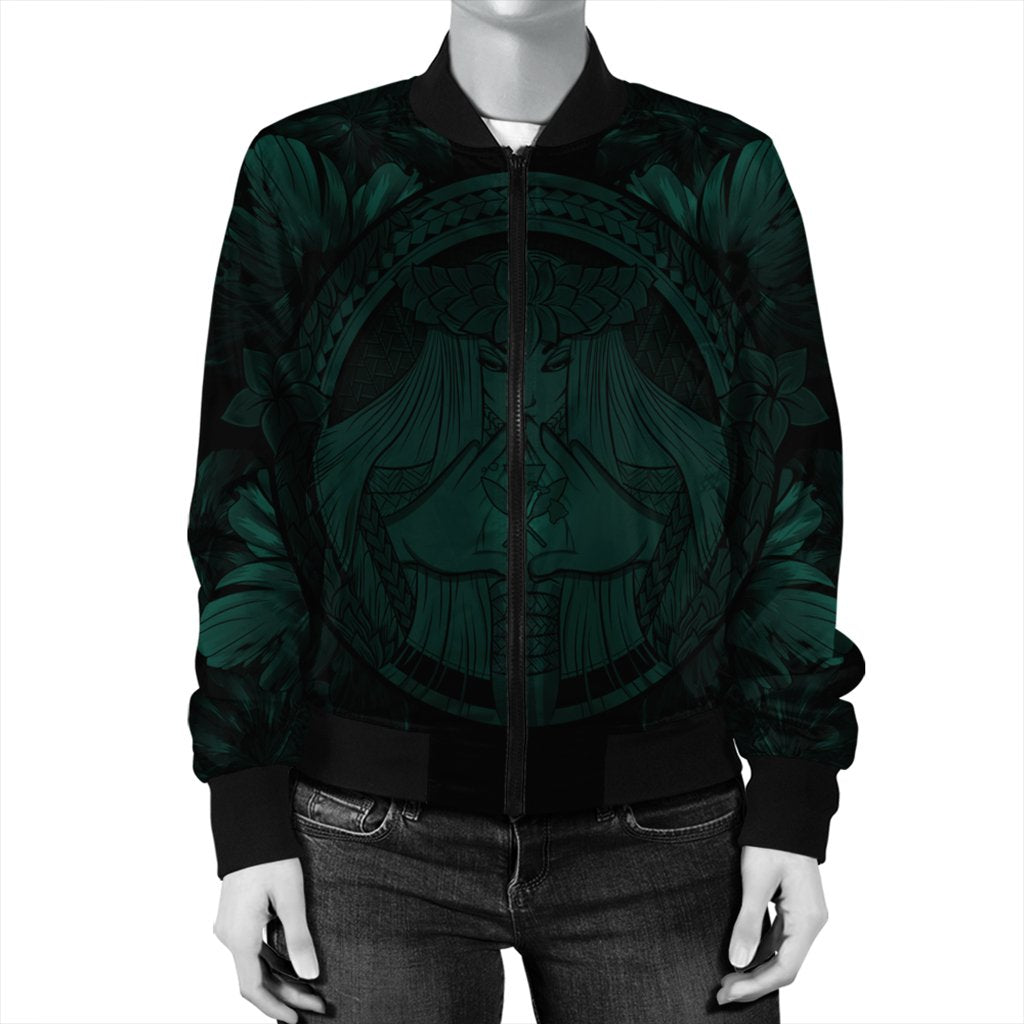 Hawaiian Map Madame Pele Polynesian Bomber Jacket Dark Green AH - Polynesian Pride