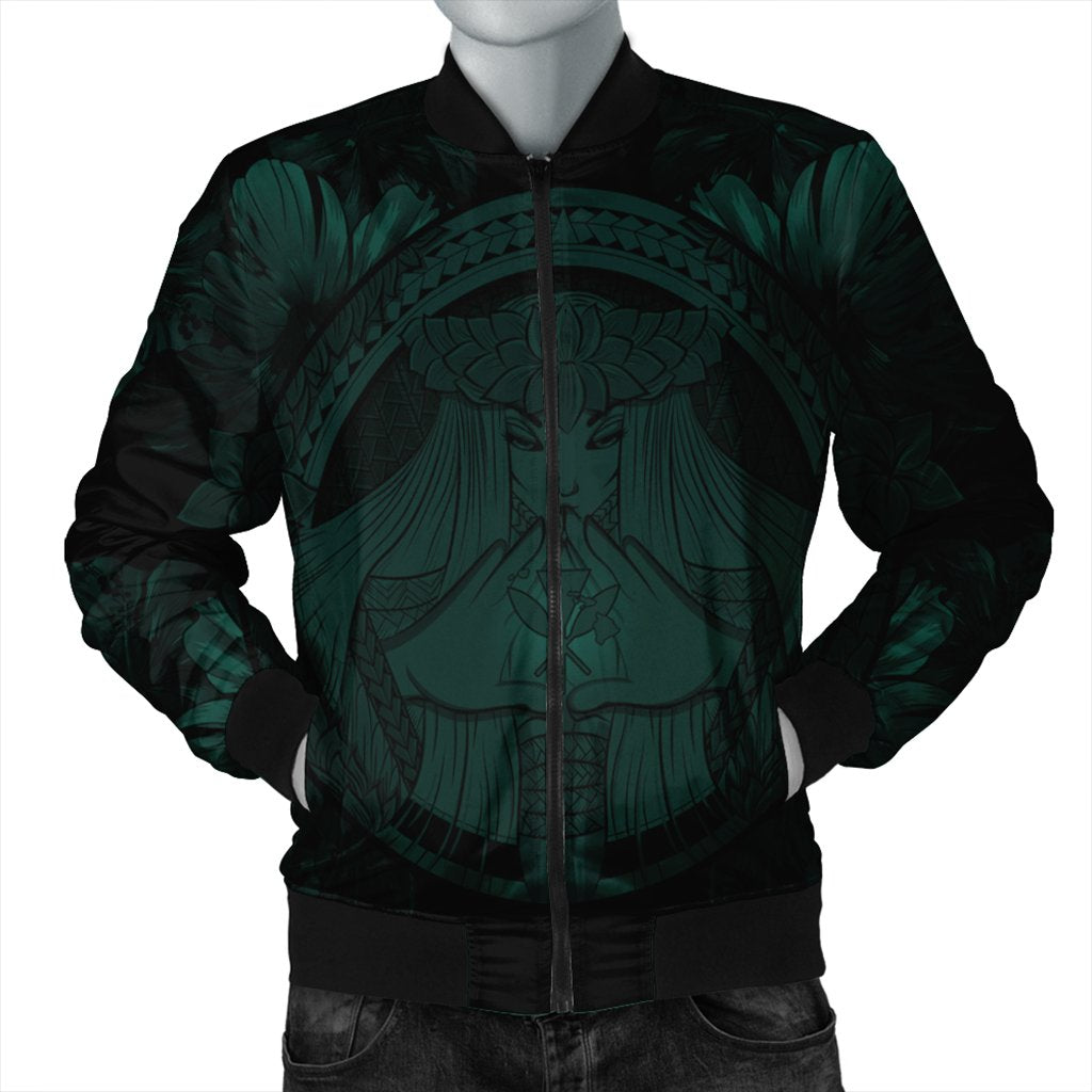 Hawaiian Map Madame Pele Polynesian Bomber Jacket Dark Green AH Black Unisex - Polynesian Pride