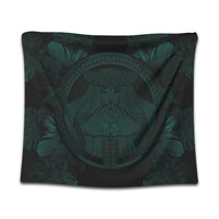 Hawaiian Map Madame Pele Polynesian Tapestry Dark Green AH Wall Tapestry Black - Polynesian Pride