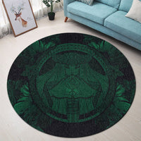 Hawaiian Map Madame Pele Polynesian Round Carpet Green AH - Polynesian Pride