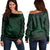 Hawaiian Map Madame Pele Polynesian Women's Off Shoulder Sweater Green AH Black - Polynesian Pride