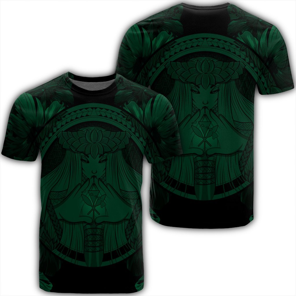 Hawaiian Map Madame Pele Polynesian T Shirt Green Unisex Black - Polynesian Pride