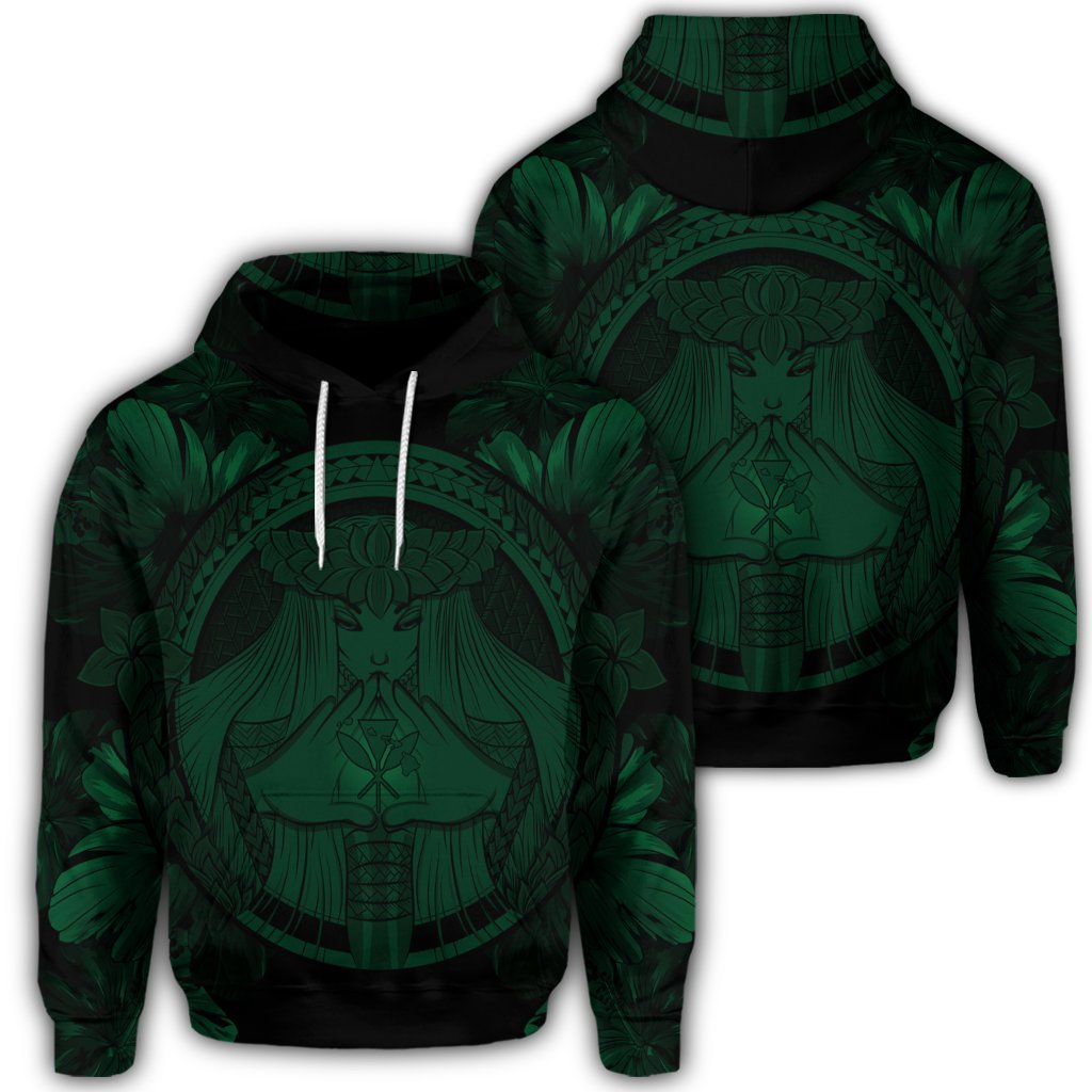 Hawaiian Map Madame Pele Polynesian Hoodie Green Unisex Art - Polynesian Pride