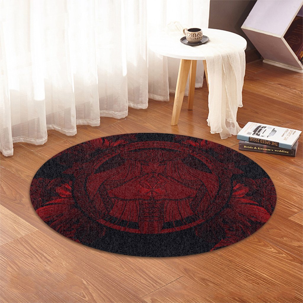 Hawaiian Map Madame Pele Polynesian Round Carpet Red AH - Polynesian Pride