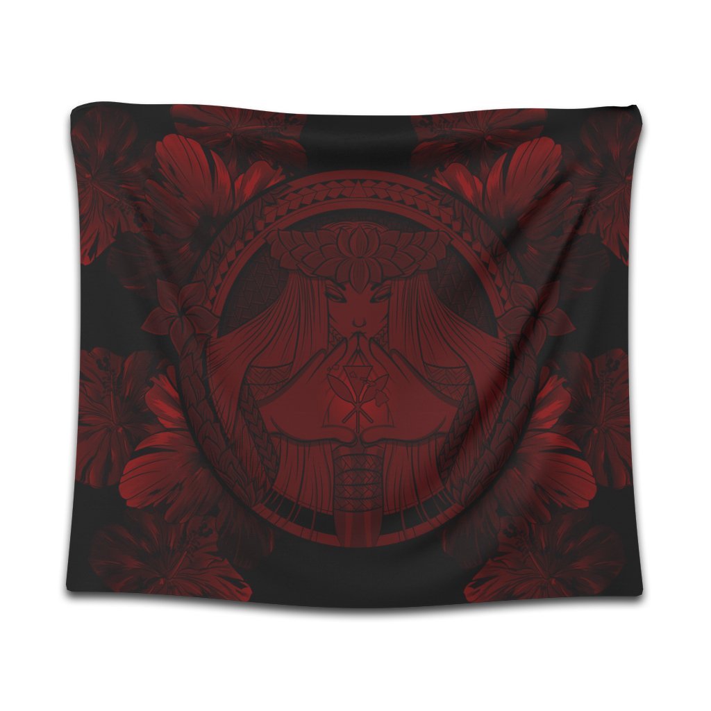 Hawaiian Map Madame Pele Polynesian Tapestry Red AH Wall Tapestry Black - Polynesian Pride