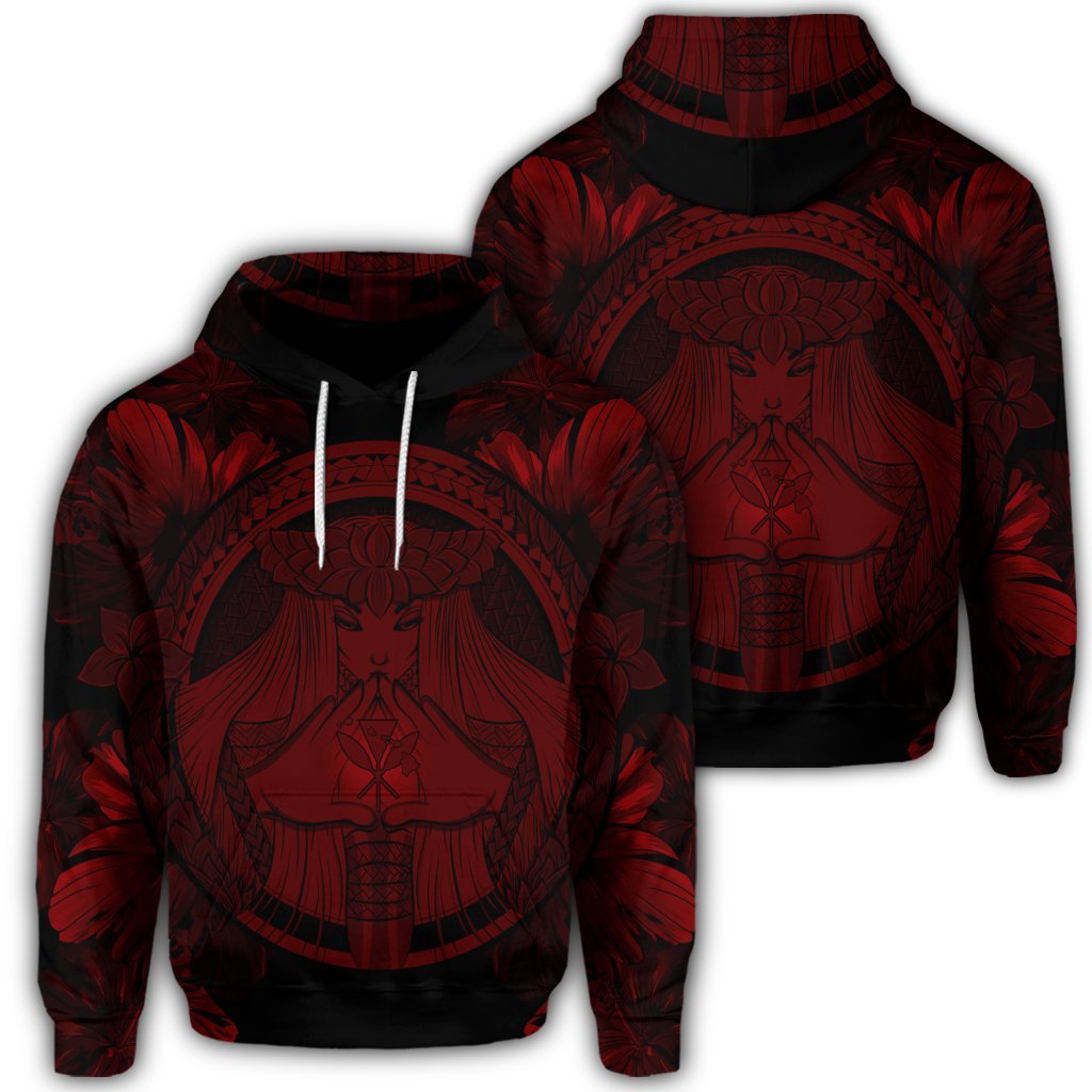 Hawaiian Map Madame Pele Polynesian Hoodie Red Unisex Art - Polynesian Pride