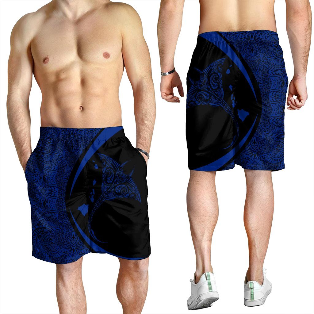 Hawaiian Map Manta Ray Blue Polynesian Men's Shorts - AH - Polynesian Pride