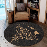 Hawaiian Map Manta Ray Gold Polynesian Round Carpet - AH - Polynesian Pride