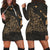 Hawaiian Map Manta Ray Gold Polynesian Hoodie Dress - AH Black - Polynesian Pride