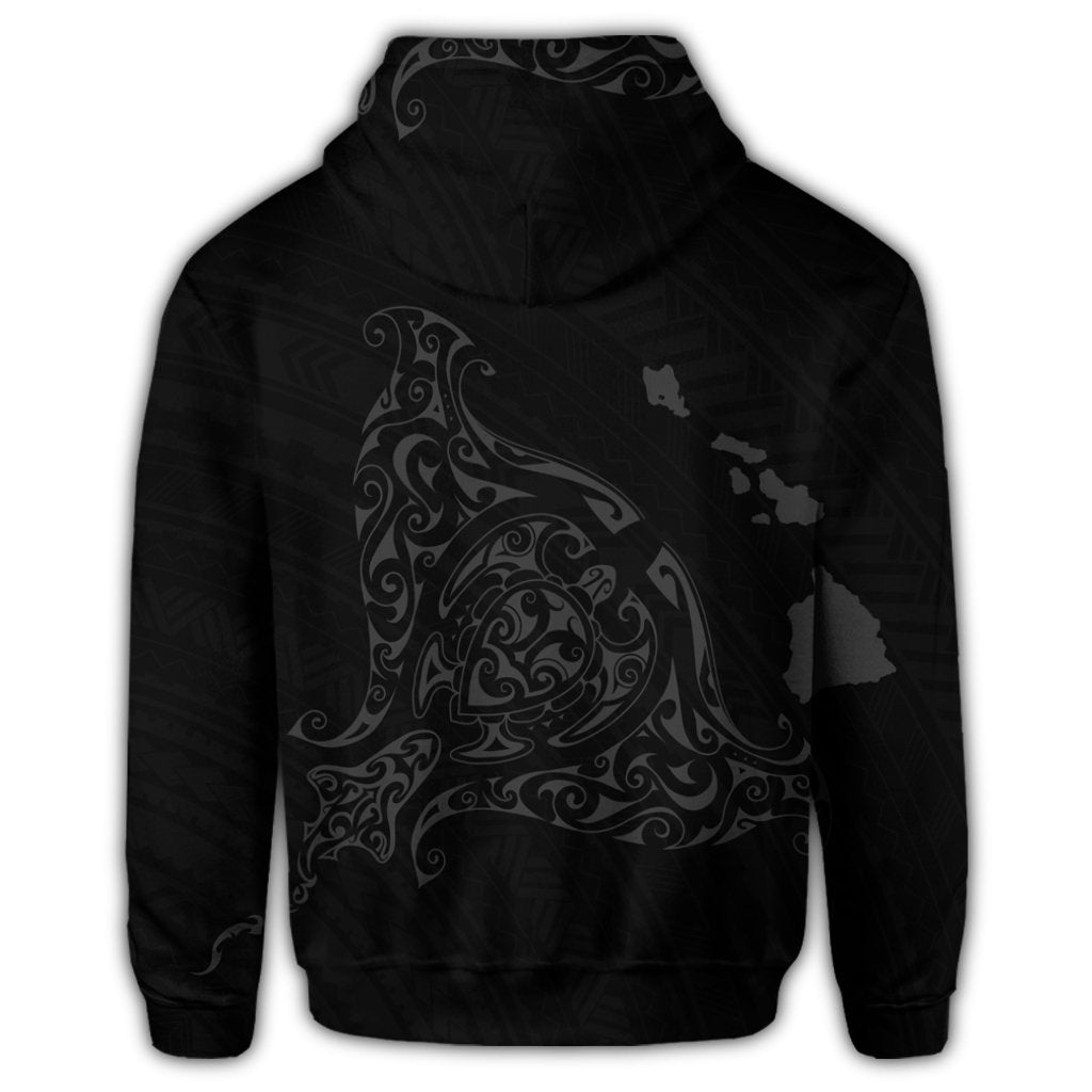 Hawaiian Map Manta Ray Gray Polynesian Hoodie - Polynesian Pride