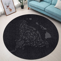 Hawaiian Map Manta Ray Gray Polynesian Round Carpet - AH - Polynesian Pride