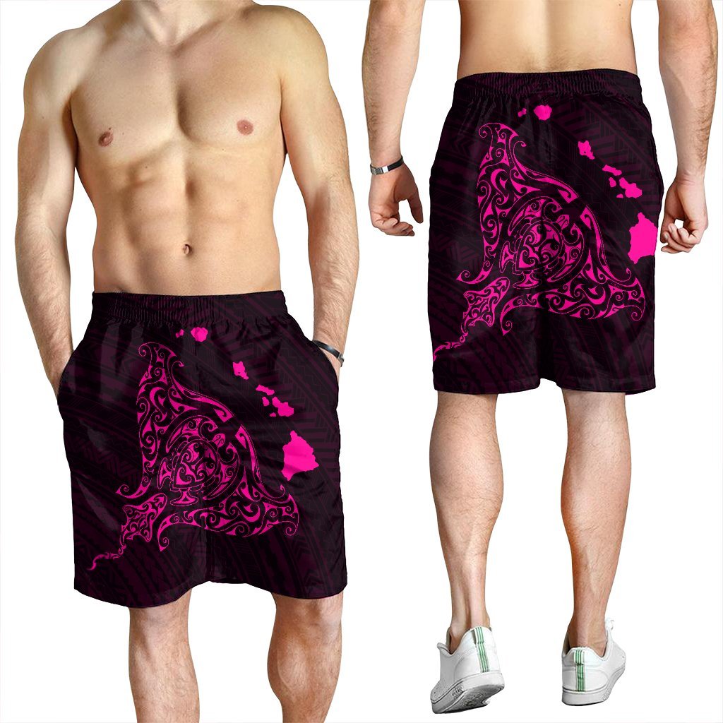Hawaiian Map Manta Ray Pink Polynesian Men's Shorts - AH - Polynesian Pride