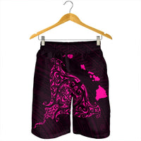Hawaiian Map Manta Ray Pink Polynesian Men's Shorts - AH - Polynesian Pride