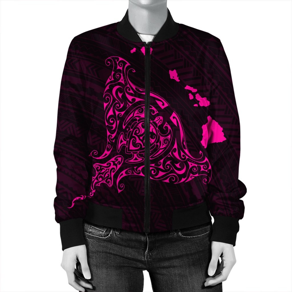 Hawaiian Map Manta Ray Pink Polynesian Bomber Jacket - AH - Polynesian Pride