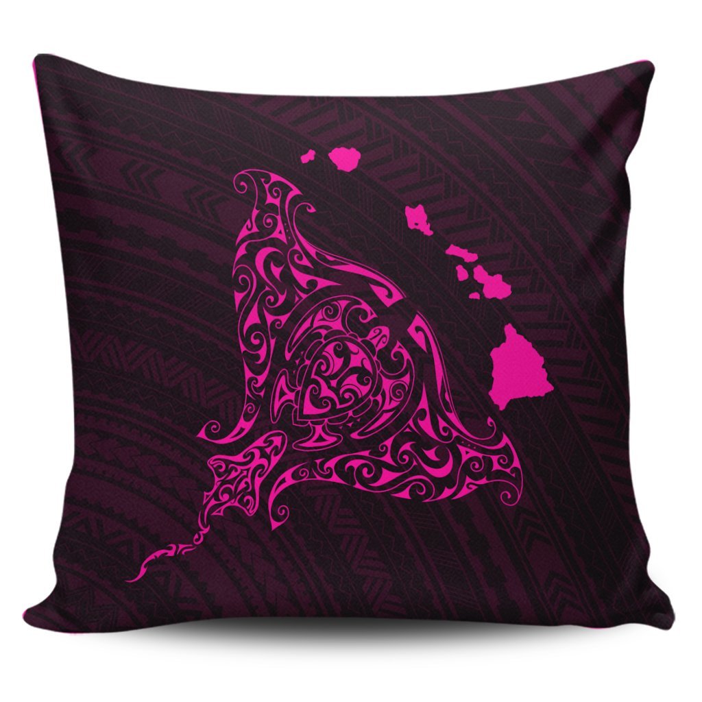 Hawaiian Map Manta Ray Pink Polynesian Pillow Covers - AH Pillow Covers Black - Polynesian Pride