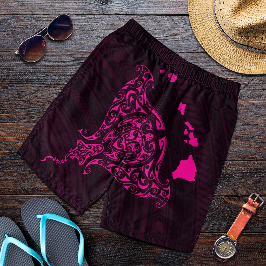 Hawaiian Map Manta Ray Pink Polynesian Men's Shorts - AH Art - Polynesian Pride