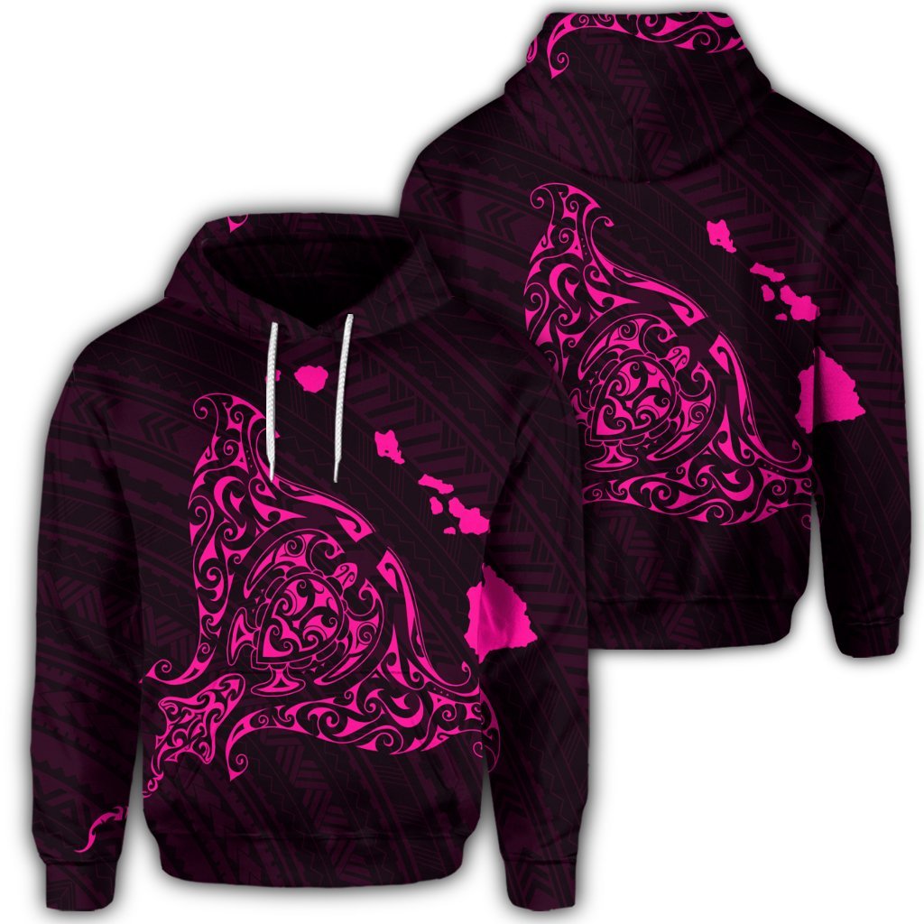 Hawaiian Map Manta Ray Pink Polynesian Hoodie Unisex Art - Polynesian Pride