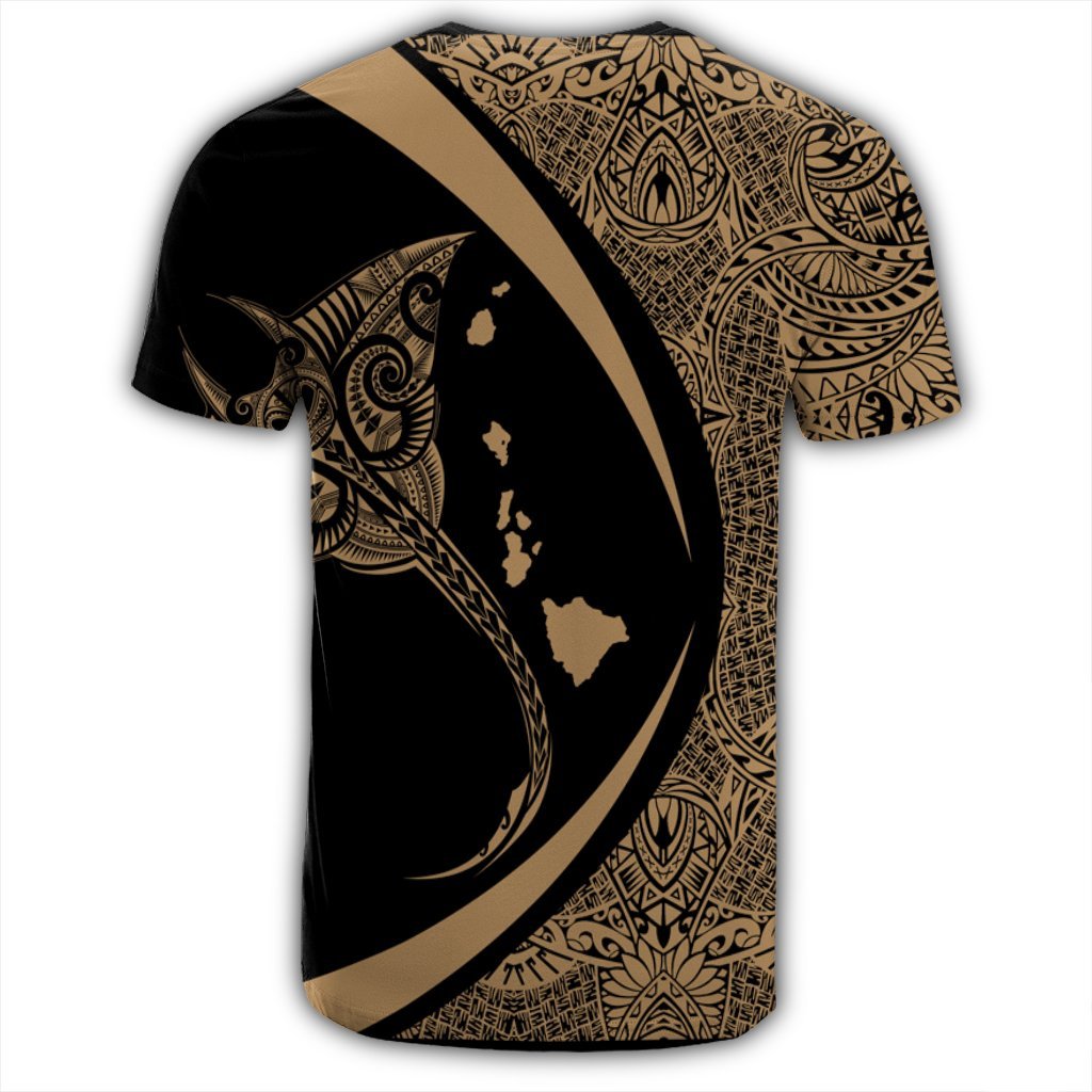 Hawaiian Map Manta Ray Polynesian T Shirt Gold - Polynesian Pride