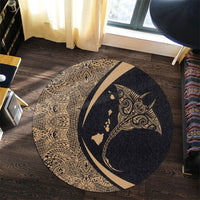 Hawaiian Map Manta Ray Polynesian Round Carpet - Gold - AH - Polynesian Pride