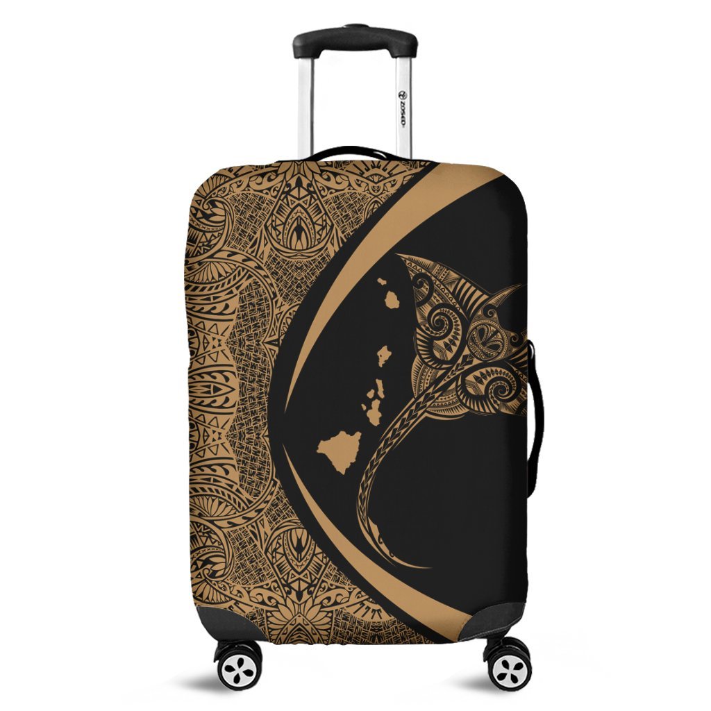 Hawaiian Map Manta Ray Polynesian Luggage Covers - Gold - AH Black - Polynesian Pride