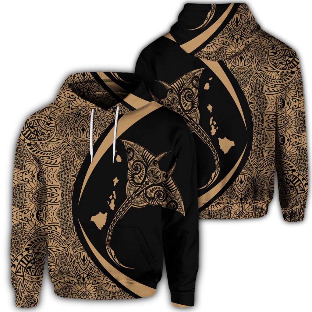 Hawaiian Map Manta Ray Polynesian Hoodie Gold Unisex Art - Polynesian Pride