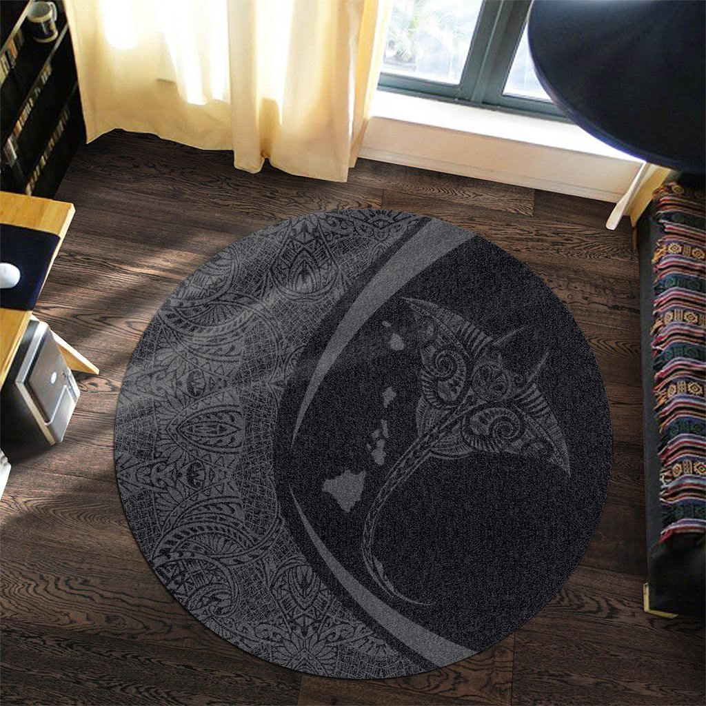 Hawaiian Map Manta Ray Polynesian Round Carpet - Gray - Circle Style - AH - Polynesian Pride