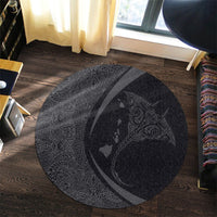Hawaiian Map Manta Ray Polynesian Round Carpet - Gray - Circle Style - AH - Polynesian Pride