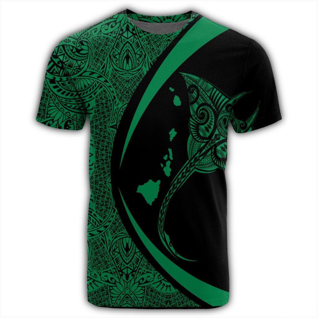 Hawaiian Map Manta Ray Polynesian T Shirt Green Circle Style - Polynesian Pride