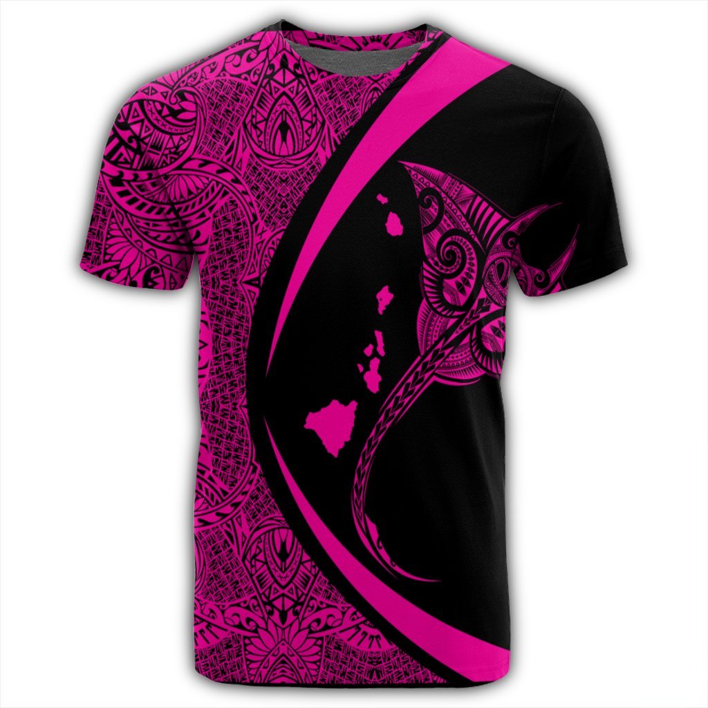 Hawaiian Map Manta Ray Polynesian T Shirt Pink - Polynesian Pride