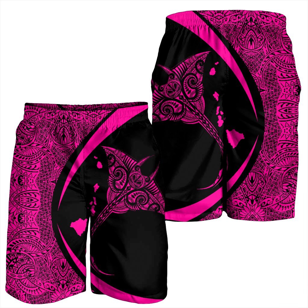 Hawaiian Map Manta Ray Polynesian Men's Shorts - Pink - AH - Polynesian Pride