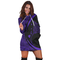 Hawaiian Map Manta Ray Polynesian Hoodie Dress - Purple - Circle Style - AH - Polynesian Pride