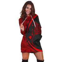 Hawaiian Map Manta Ray Polynesian Hoodie Dress - Red - AH - Polynesian Pride