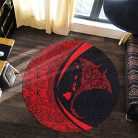 Hawaiian Map Manta Ray Polynesian Round Carpet - Red - AH - Polynesian Pride