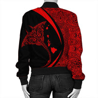 Hawaiian Map Manta Ray Polynesian Bomber Jacket - Red - AH - Polynesian Pride