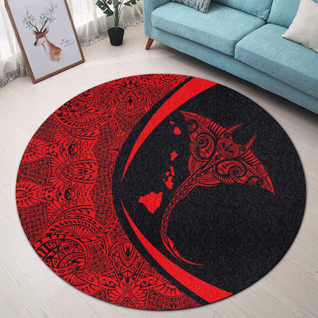 Hawaiian Map Manta Ray Polynesian Round Carpet - Red - AH - Polynesian Pride