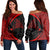 Hawaiian Map Manta Ray Polynesian Women's Off Shoulder Sweater - Red - AH Black - Polynesian Pride