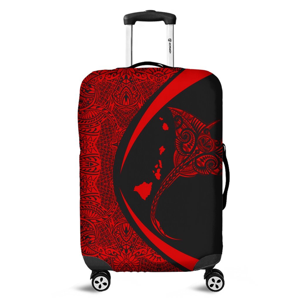 Hawaiian Map Manta Ray Polynesian Luggage Covers - Red - AH Black - Polynesian Pride