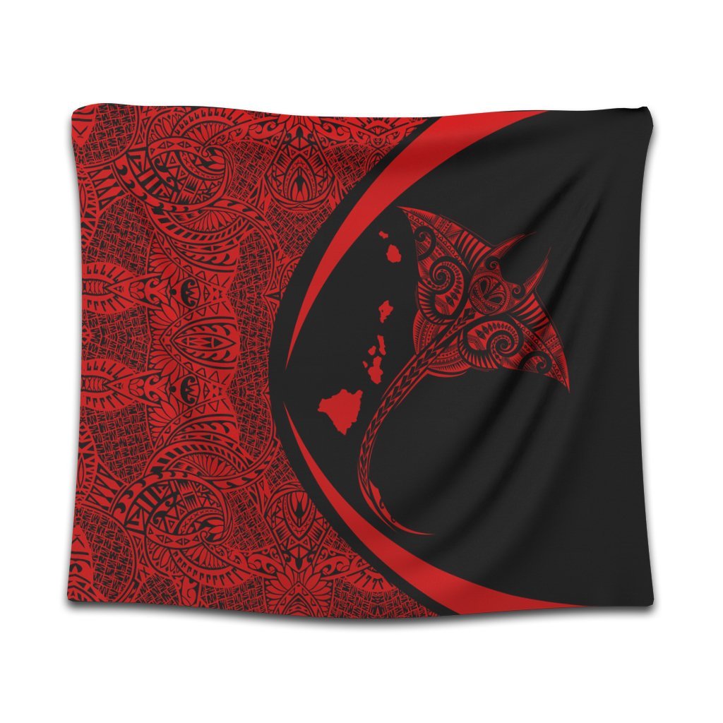 Hawaiian Map Manta Ray Polynesian Tapestry - Red - AH Wall Tapestry Black - Polynesian Pride