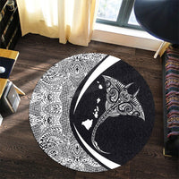 Hawaiian Map Manta Ray Polynesian Round Carpet - White - Circle Style - AH - Polynesian Pride