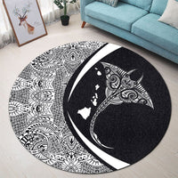 Hawaiian Map Manta Ray Polynesian Round Carpet - White - Circle Style - AH - Polynesian Pride