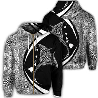 Hawaiian Map Manta Ray Polynesian Zip Hoodie White Circle Style Unisex Art - Polynesian Pride