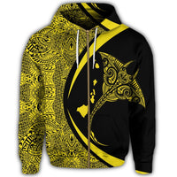 Hawaiian Map Manta Ray Polynesian Zip Hoodie Yellow Circle Style - Polynesian Pride