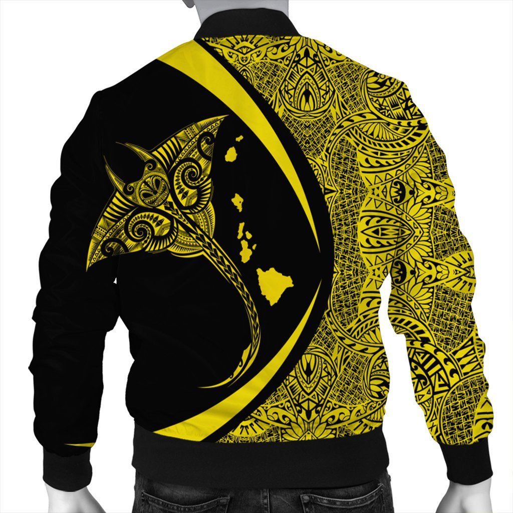 Hawaiian Map Manta Ray Polynesian Bomber Jacket - Yellow - Circle Style - AH - Polynesian Pride