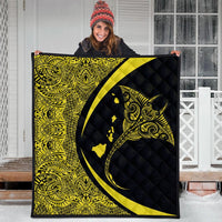 Hawaiian Map Manta Ray Polynesian Premium Quilts - Yellow - Circle Style - AH - Polynesian Pride