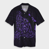 Hawaiian Map Manta Ray Purple Polynesian Hawaiian Shirt - AH Unisex Black - Polynesian Pride