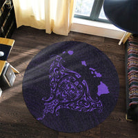 Hawaiian Map Manta Ray Purple Polynesian Round Carpet - AH - Polynesian Pride