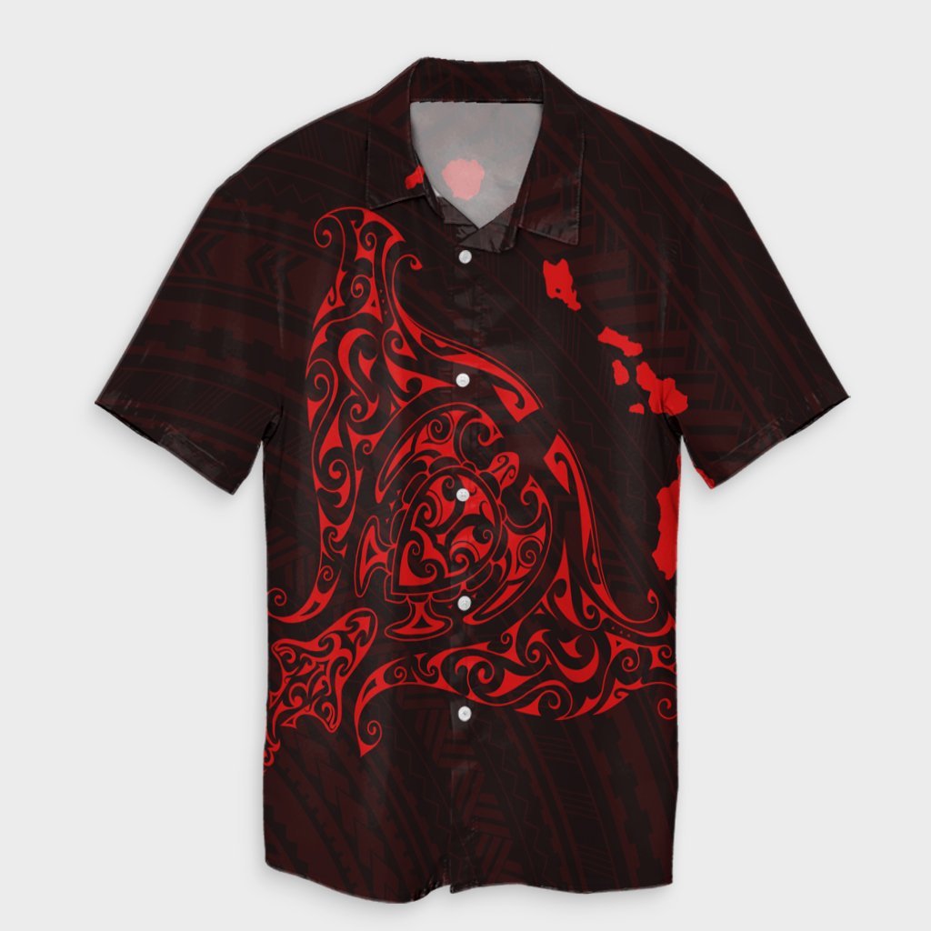 Hawaiian Map Manta Ray Red Polynesian Hawaiian Shirt - AH Unisex Black - Polynesian Pride