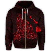 Hawaiian Map Manta Ray Red Polynesian Zip Hoodie - Polynesian Pride