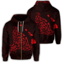 Hawaiian Map Manta Ray Red Polynesian Zip Hoodie Unisex Art - Polynesian Pride